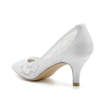 Women's Wedding Shoes Lace Pointed Toe Mid Heel Bridal Shoes with Crystals