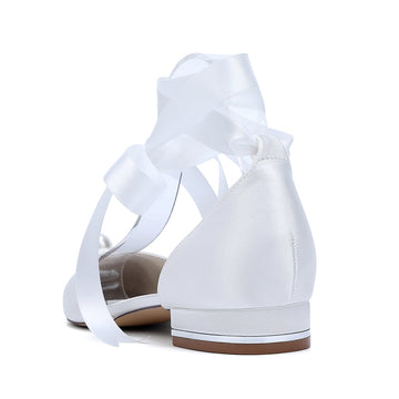 Women's Wedding Shoes Low Heel Pointed Toe Ankle Straps Bridal Shoes with Pearl