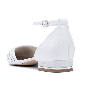 Women's Wedding Shoes Pointed Toe Low Heel Buckle Bridal Shoes with Crystals