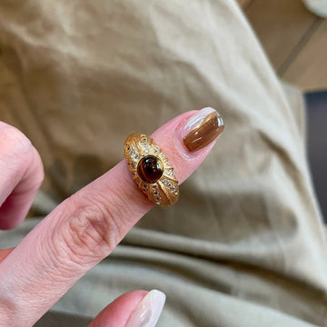 Vintage Luxury Natural Tiger Eye Sparkling Rhinestone Ring