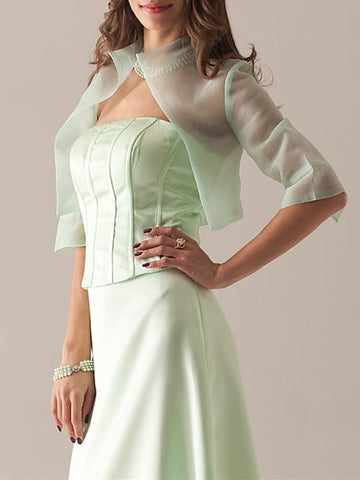 Elegant Coats / Jackets Half Sleeves Organza Wedding Wraps With Pure Color
