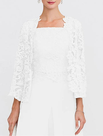 Women's Wedding Guest 3/4 Length Sleeves Floral Lace Bolero Coats / Jackets