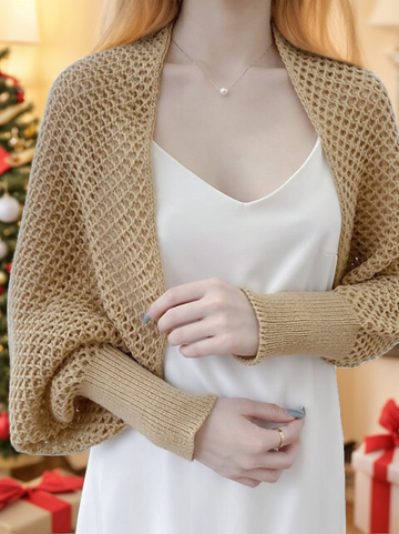Women's Wrap Bolero Casual Long Sleeves Knitwear with Pure Color