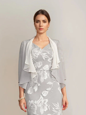 Women's Two-tone Chiffon 3/4 Sleeves Jackets with Ruffles