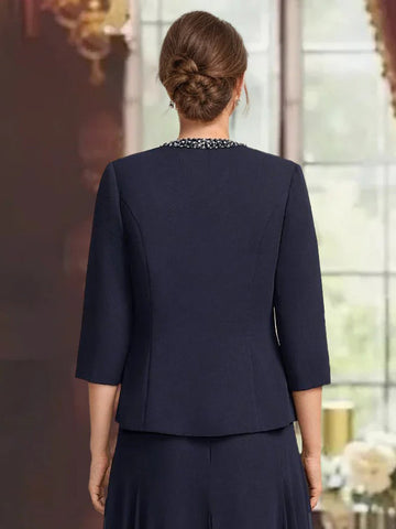 Women's Chiffon 3/4 Sleeves Open-front Jackets with Beads & Sequins