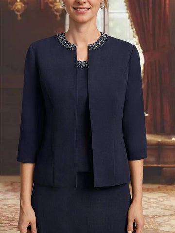 Women's Chiffon 3/4 Sleeves Open-front Jackets with Beads & Sequins