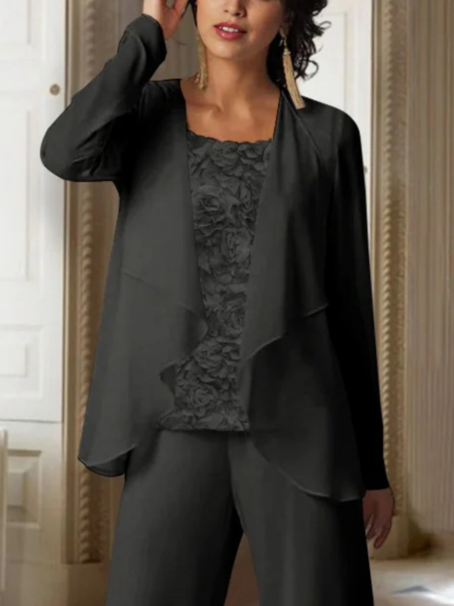 Chiffon Long Sleeves Jacket Wraps Ruffles Pure Color