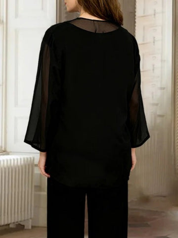 Chiffon Long Sleeves Jacket Wraps Ruffles Pure Color