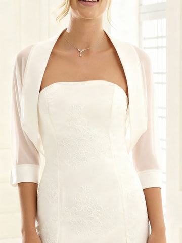 Chiffon 3/4 Sleeves See Through Wraps with Pure Color