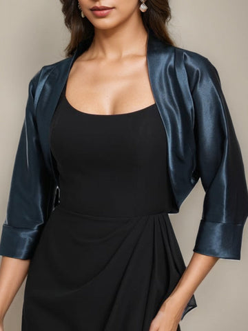 3/4 Length Sleeves Coats / Jackets Open-front Stretch Satin
