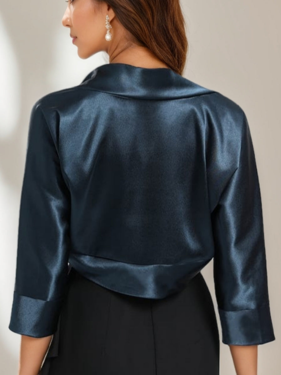 3/4 Length Sleeves Coats / Jackets Open-front Stretch Satin