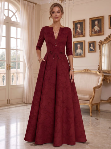 A-Line/Princess Boat Neck Half Sleeves Floor-Length Mother of the Bride Dresses with Sash