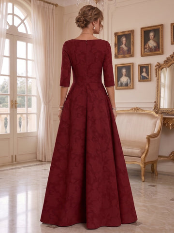 A-Line/Princess Boat Neck Half Sleeves Floor-Length Mother of the Bride Dresses with Sash
