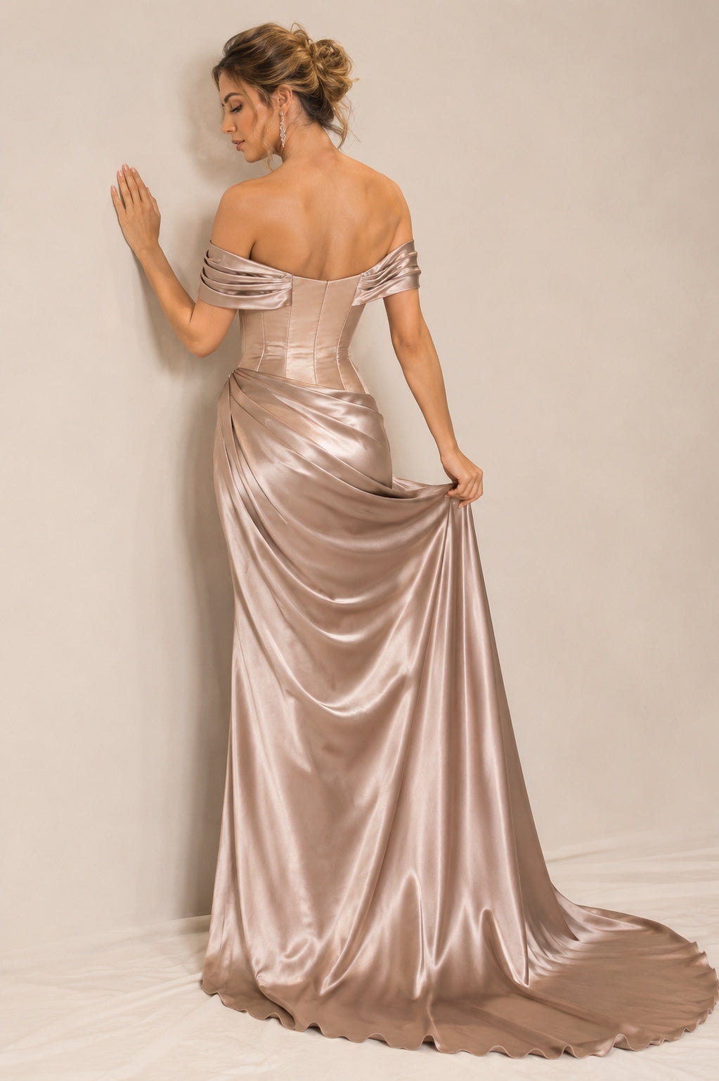 Trumpet/Mermaid Off-the-Shoulder Sleeveless Split Side Satin Floor-Length Evening Dress