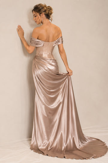 Trumpet/Mermaid Off-the-Shoulder Sleeveless Split Side Satin Floor-Length Evening Dress