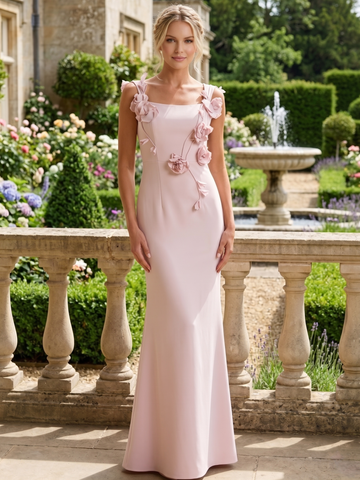 A-Line Evening Dresses Elegant Floral Sleevelss Floor-Length Spaghetti Straps Pink Summer Dress