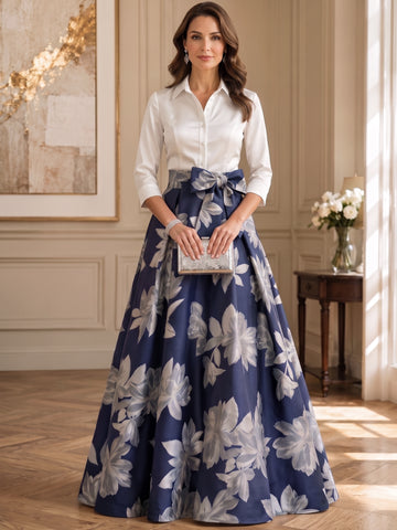 A-Line/Princess Elegant Mother of the Bride & Groom Dresses Shirt Collar 3/4 Sleeves Printed Flower