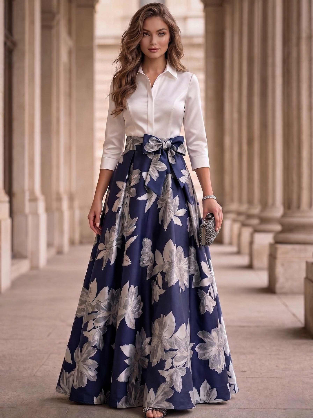 A-Line/Princess Elegant Mother of the Bride & Groom Dresses Shirt Collar 3/4 Sleeves Printed Flower