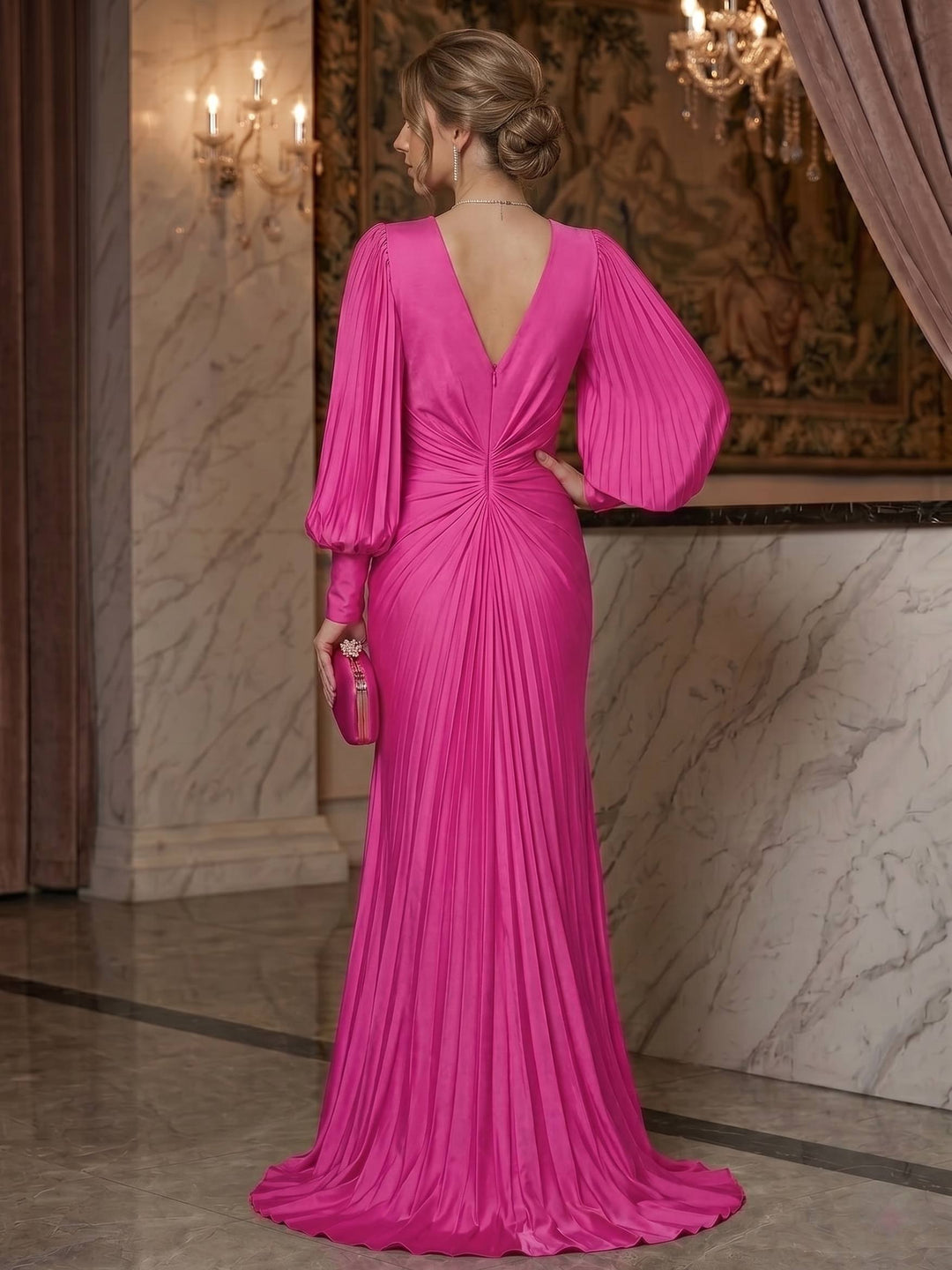 Trumpet/Mermaid Evening Gown V Neck Sleevelss Floor-Length Pleated Foraml Dress