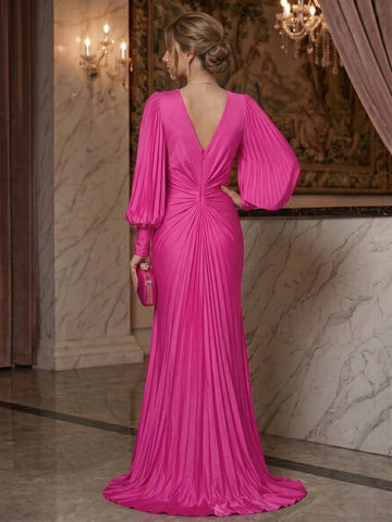 Trumpet/Mermaid Evening Gown V Neck Sleevelss Floor-Length Pleated Foraml Dress