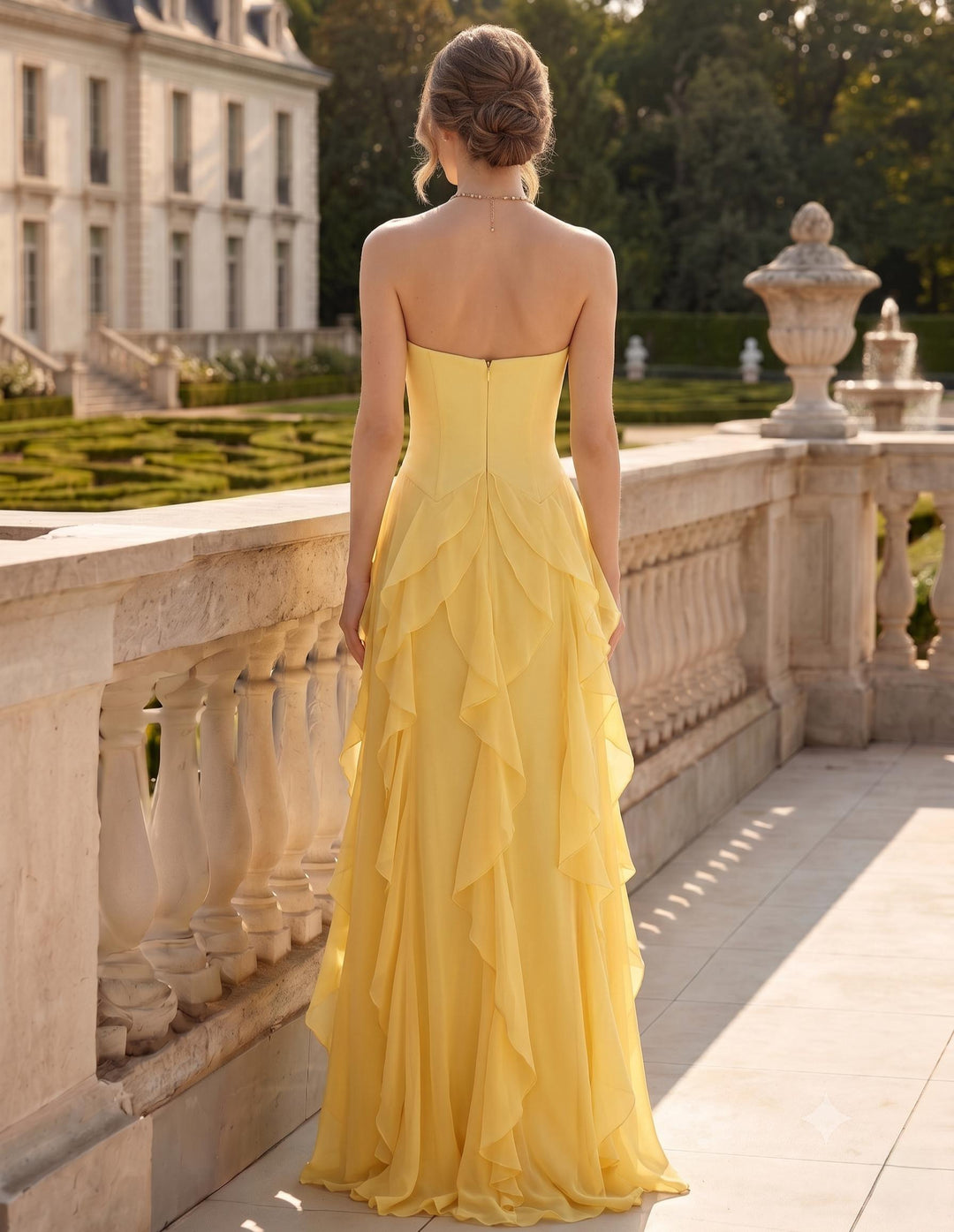 A-Line/Princess Chiffon Evening Dresses Strapless Sleevelss Formal Corset Ruffle Dress