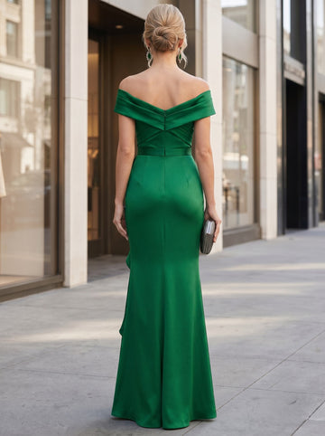 Sheath/Column Cap Shoulder Sleeveless Ruffles Satin Floor-Length Evening Dresses