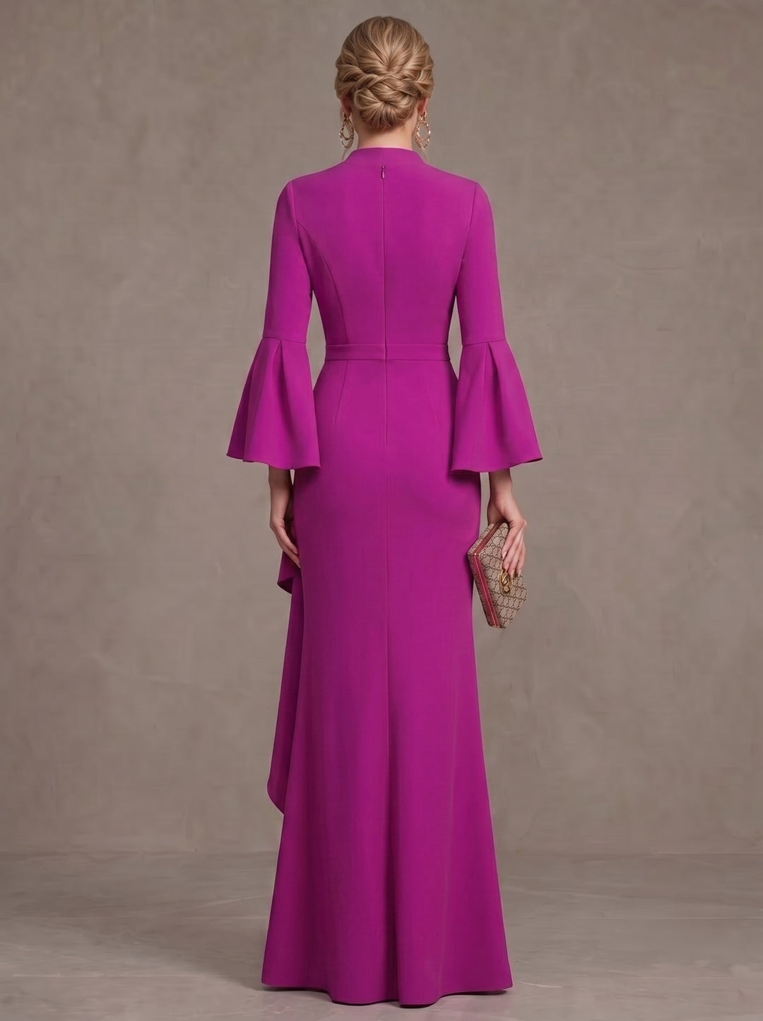 Trumpet/Mermaid V-Neck Long Sleeves Ruffles Elastic Satin Floor-Length Evening Dresses
