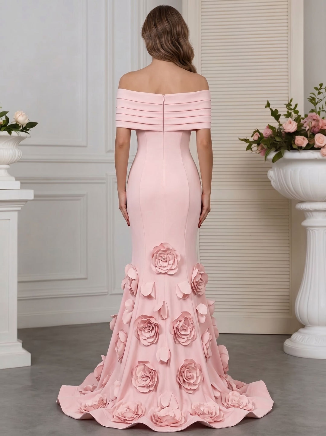 Trumpet/Mermaid Off-the-Shoulder Sleeveless Flower(s) Elastic Satin Floor-Length Evening Dresses
