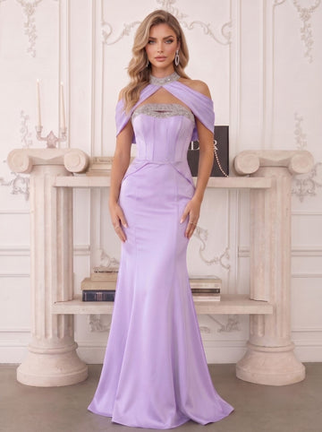 Trumpet/Mermaid Halter Sleeveless Satin Floor-Length Evening Dresses