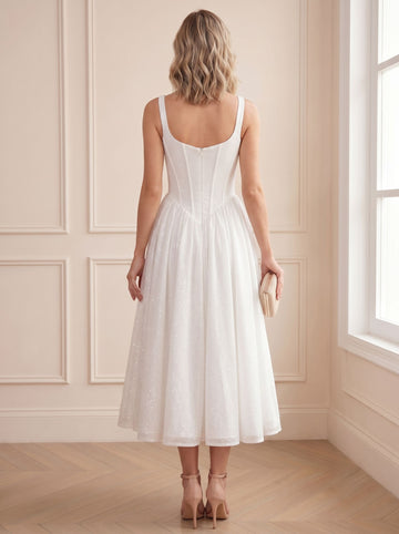 A-Line/Princess Square Collar Sleeveless Sparkle Mesh Tea-Length  Cocktail Dresses
