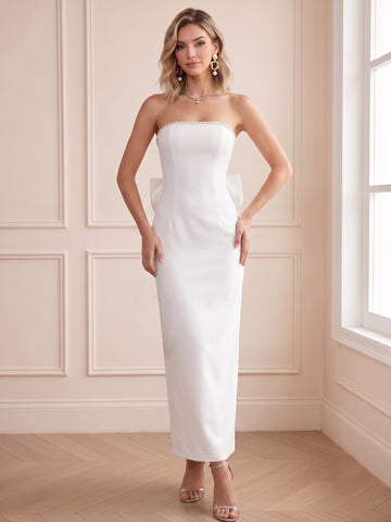 Sheath/Column Strapless Sleeveless Stretch Satin Ankle-Length Cocktail Dresses
