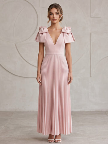 A-Line/Princess  Cocktail Dresses V-Neck Chiffon Ankle-Length Sleeveless Summer Dress With Bowknot