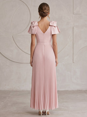 A-Line/Princess  Cocktail Dresses V-Neck Chiffon Ankle-Length Sleeveless Summer Dress With Bowknot