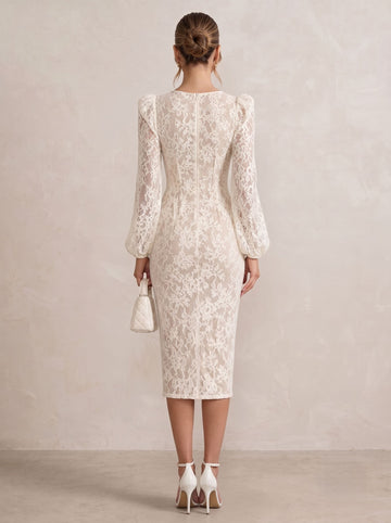 Sheath/Column Cocktail Dresses Square Collar Lace Sexy Elegant Tea-Length Long Sleeves Formal Dresses