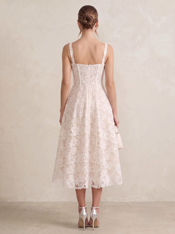 A-Line Cocktail Dresses Square Collar Lace Sexy Elegant Tea-Length Sleeveless Basque Waist Formal Dresses