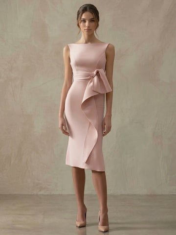 Sheath/Column Cocktail Dress Formal Pink Ankle-Length Sleeveless Ruched Dresses With Belt