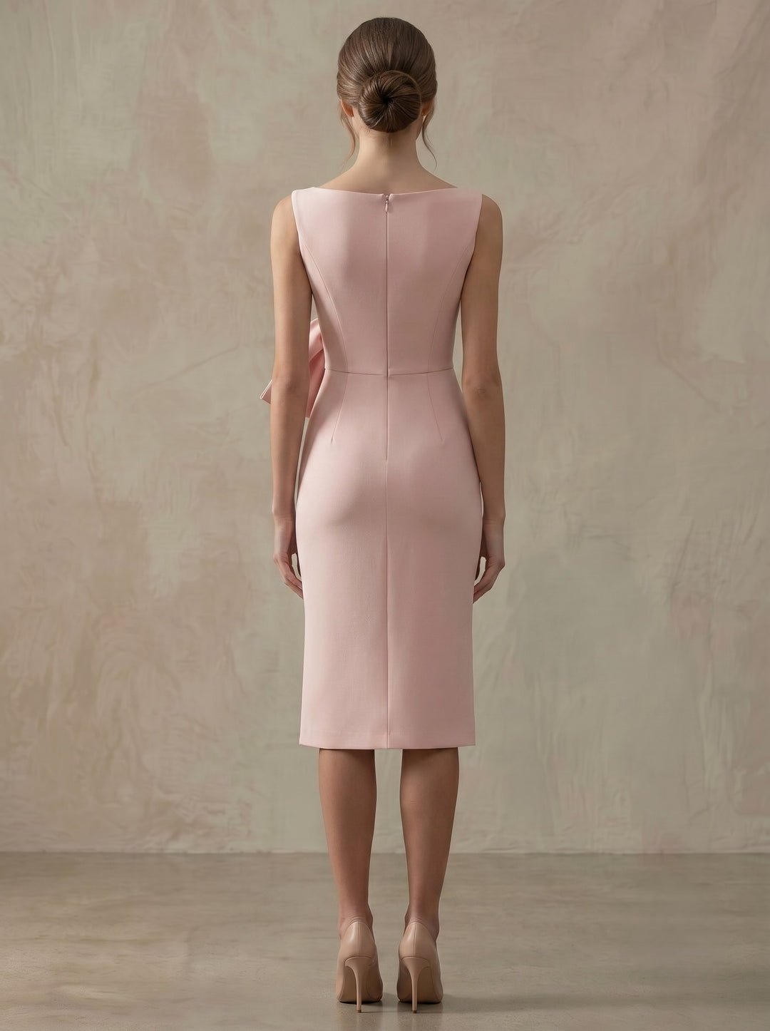 Sheath/Column Cocktail Dress Formal Pink Ankle-Length Sleeveless Ruched Dresses With Belt