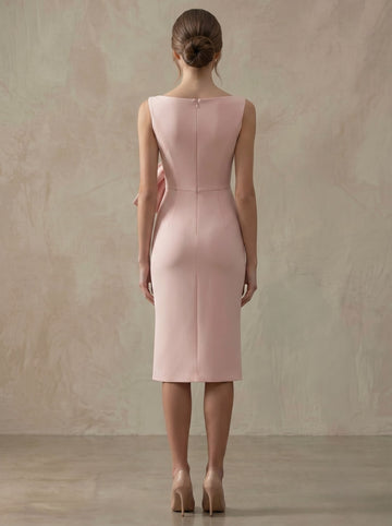 Sheath/Column Cocktail Dress Formal Pink Ankle-Length Sleeveless Ruched Dresses With Belt