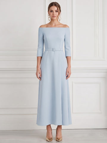 A-Line Cocktail Dress Formal Light Blue Classic Off The Shoulder Half Sleeve Dress
