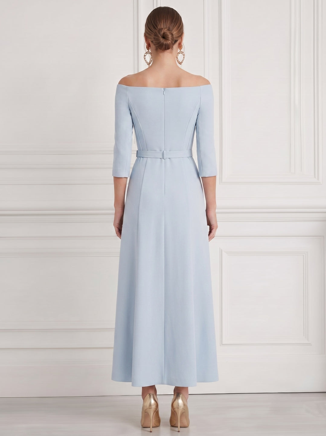 A-Line Cocktail Dress Formal Light Blue Classic Off The Shoulder Half Sleeve Dress