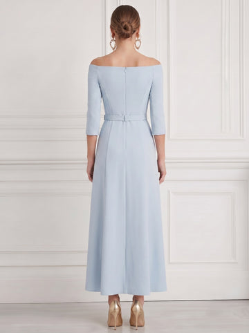 A-Line Cocktail Dress Formal Light Blue Classic Off The Shoulder Half Sleeve Dress