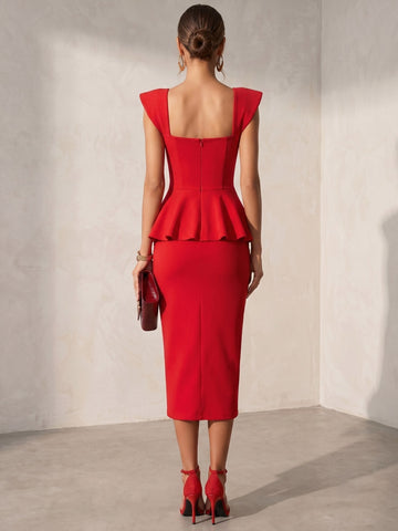 Sheath/Column Cocktail Dresses Square Collar Stretch Satin Formal Ankle-Length Sleeveless Ruched Dresses
