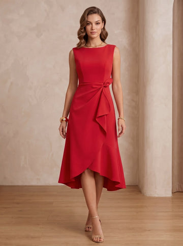 A-Line/Princess Cocktail Dresses Scoop Stretch Satin Elegant Sleeveless Dresses with Waist Twist