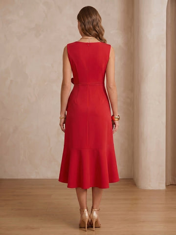 A-Line/Princess Cocktail Dresses Scoop Stretch Satin Elegant Sleeveless Dresses with Waist Twist