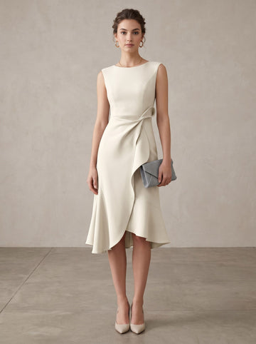 A-Line/Princess Scoop Sleeveless Waist Twist Stretch Satin Tea-Length Cocktail Dresses