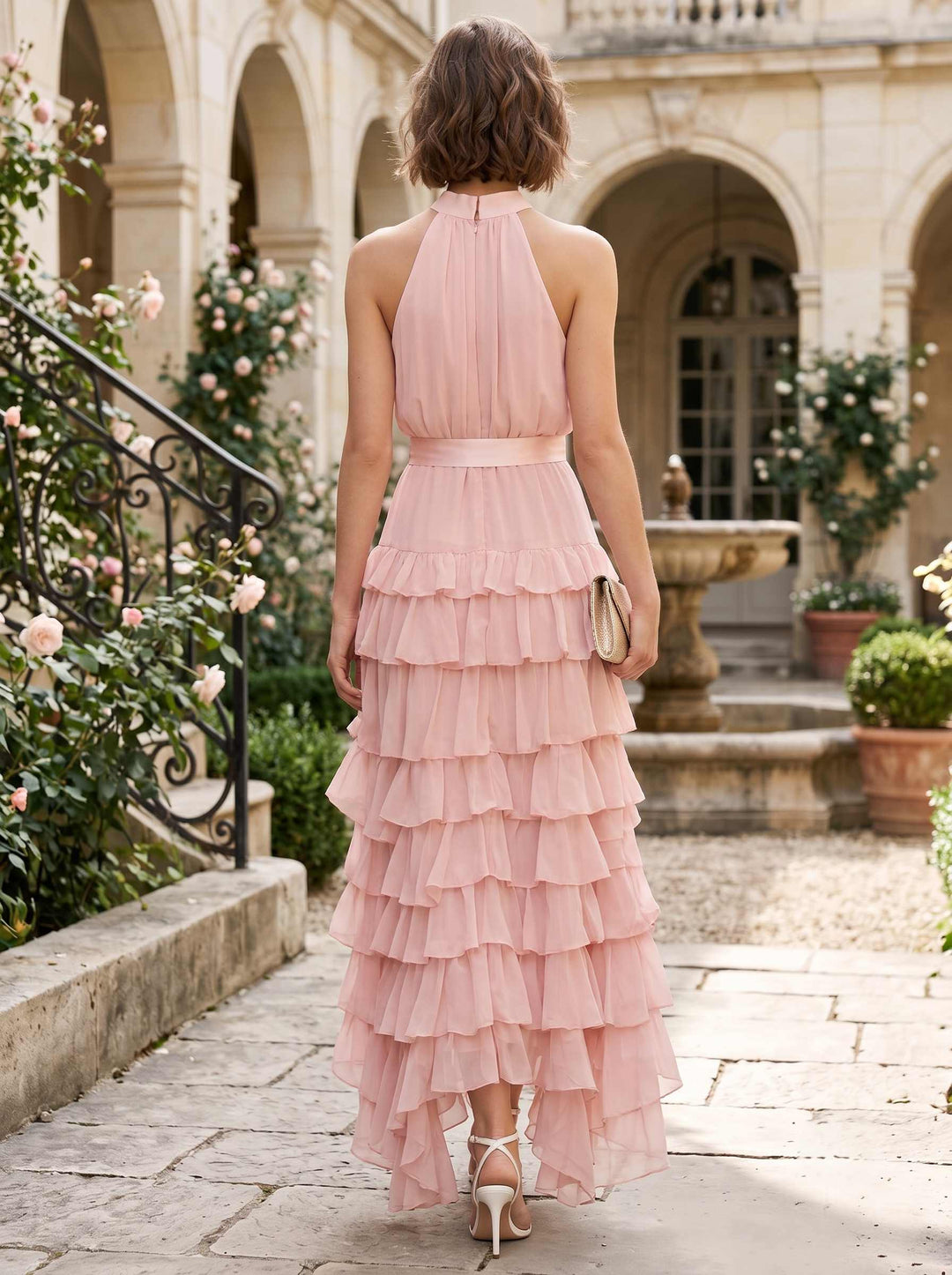 A-Line/Princess Halter Sleeveless Ruffles Chiffon Tea-Length Cocktail Dresses