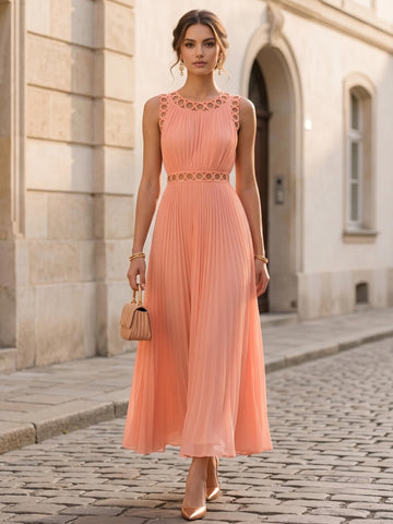 A-Line/Princess Scoop Sleeveless Pleated Chiffon Ankle-Length Cocktail Dresses