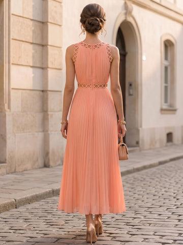 A-Line/Princess Scoop Sleeveless Pleated Chiffon Ankle-Length Cocktail Dresses
