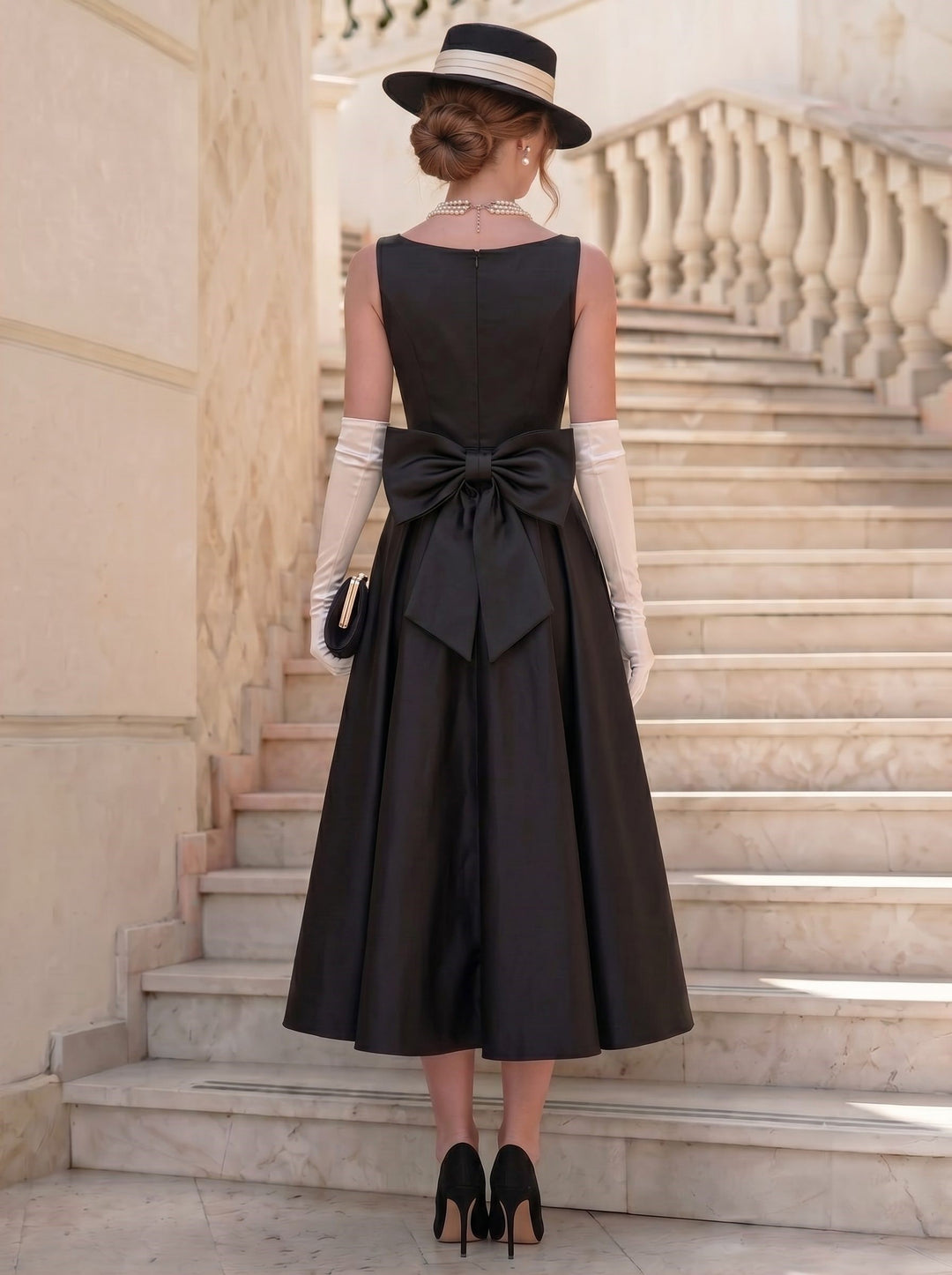 A-Line/Princess Square Collar Sleeveless Bow Satin Tea-Length Cocktail Dresses