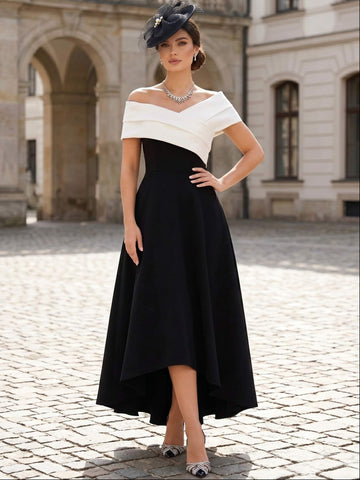 A-Line/Princess Off-the-Shoulder Sleeveless Stretch Satin Tea-Length Cocktail Dresses